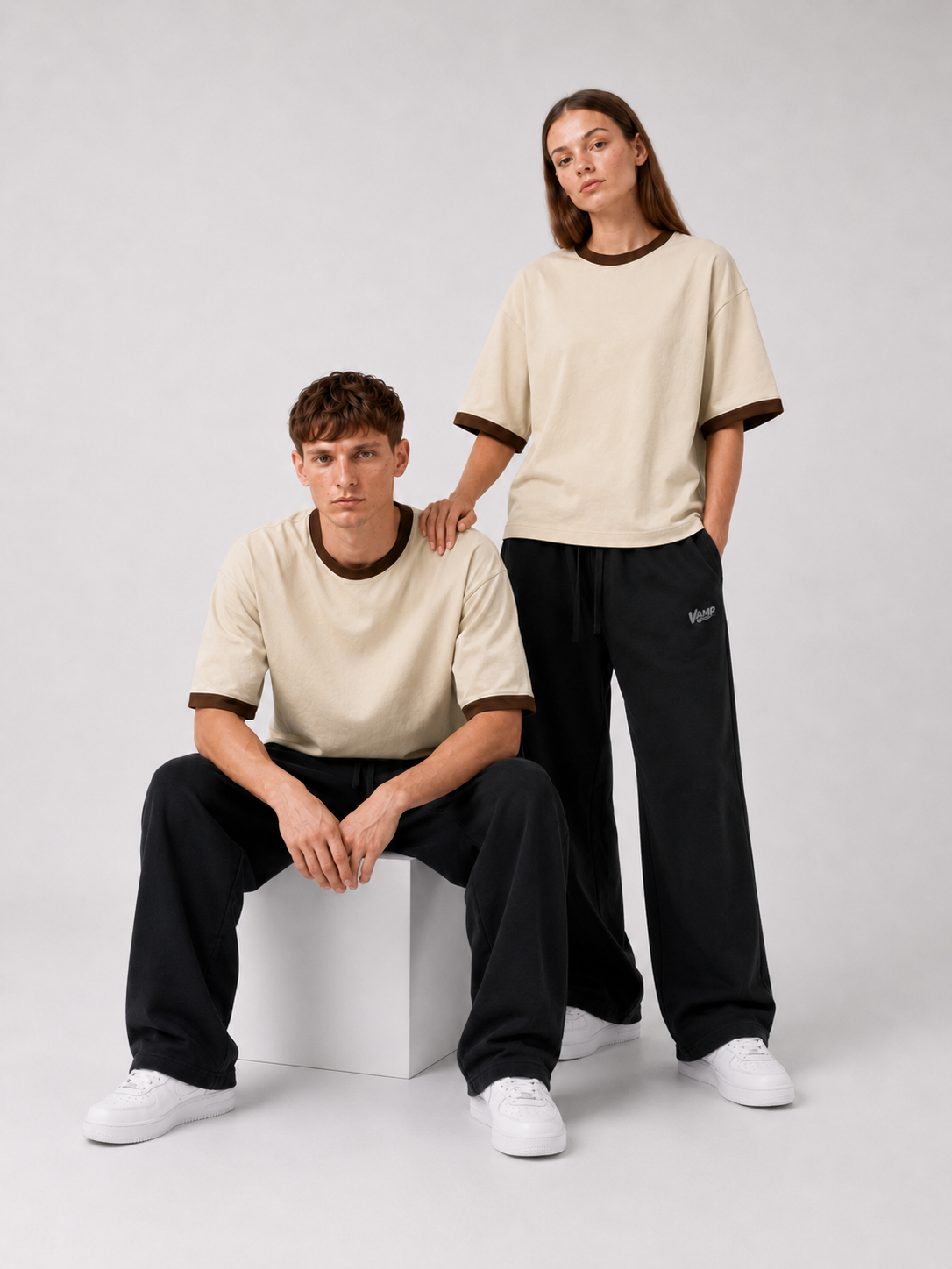 Ringer T-Shirt Boxy-Fit ( Beige )
